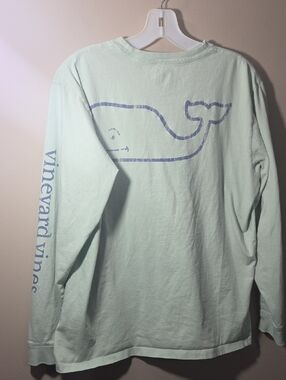 Vineyard Vines Long-Sleeve Whale Tee - Light Mint with Navy Print